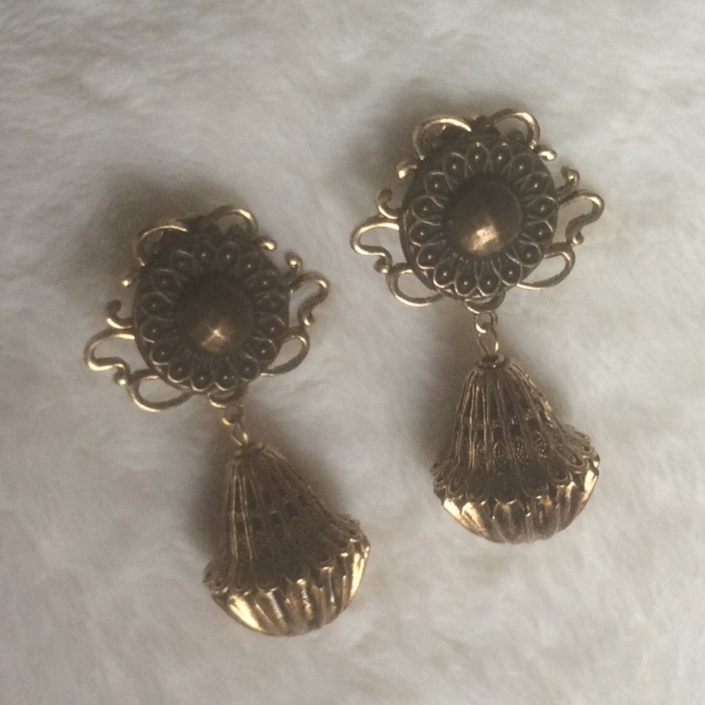Vintage Ann Cichon Boho Brass Clip On Earrings